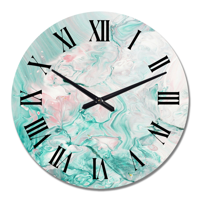Vagues d'art vertes et roses - horloge murale moderne, Médium