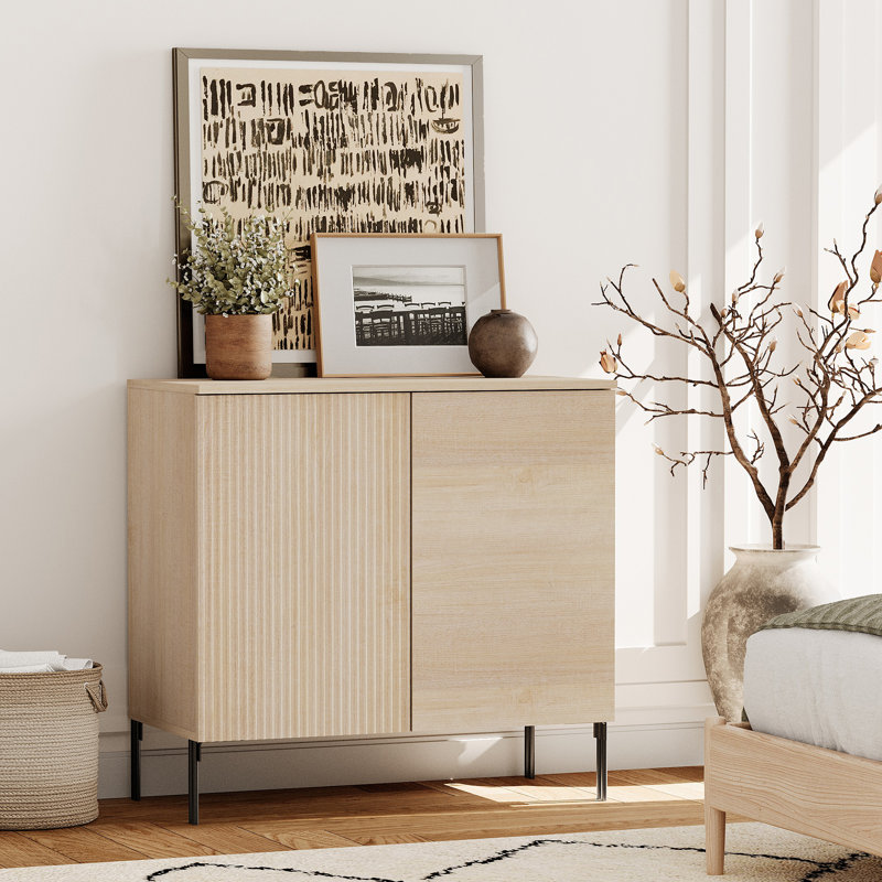 Union Rustic 31.5" Reeded Baby Dresser With Doors, Wooden Kids Dressers With Storage, Modern Small Dressers For Bedroom, Nursery, Hallway