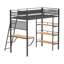 Lit mezzanine simple en métal à économie d'espace avec panneaux en filet, bureau intégré et trois tablettes ouvertes avec lit noir mat et 3 tablettes pour l'espace de travail