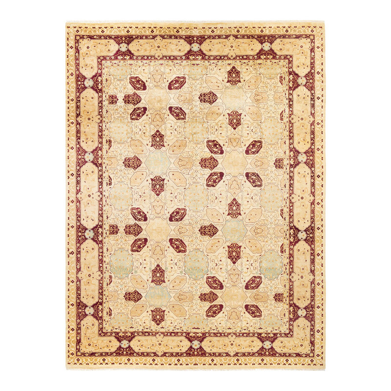 Tapis unique en laine noué à la main 9 pi 1 po x 12 pi Senka