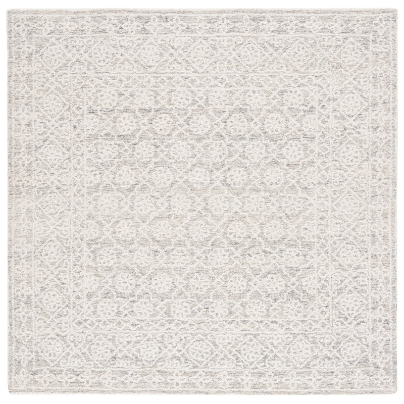 Orlandis Hand Tufted Wool Pile Floral Rug, Square 6'