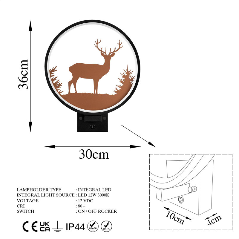Lampe murale Kieden, Noir