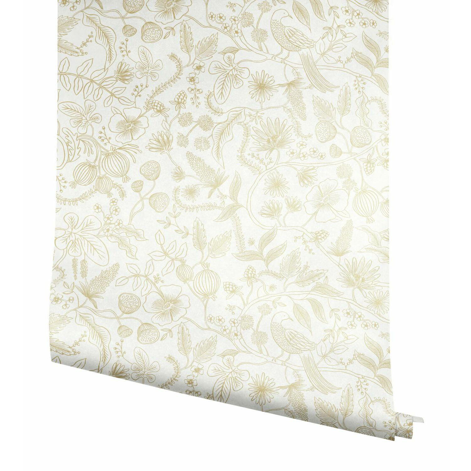Aviary Self-Adhesive Wallpaper Roll, Off White/Gold