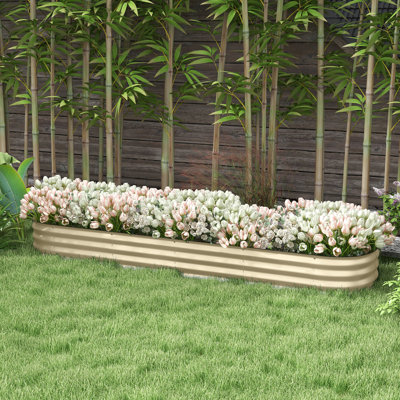 Jardinière d'extérieur en acier galvanisé pour jardin - 7,9 pi x 2 pi 1 po, pour rebord, pour croissance de légumes et d'herbes, ensemble de lit en métal crème, fleurs surélevées, légumes, crème, bon drainage sécuritaire