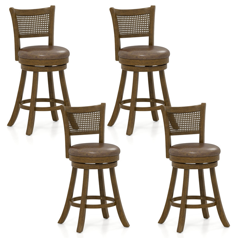 Set of 4 Bar Stools 25'' Swivel Bar Chairs w/ PE Rattan Backrest Counter Height, 4, Counter Stool (25" Seat Height)
