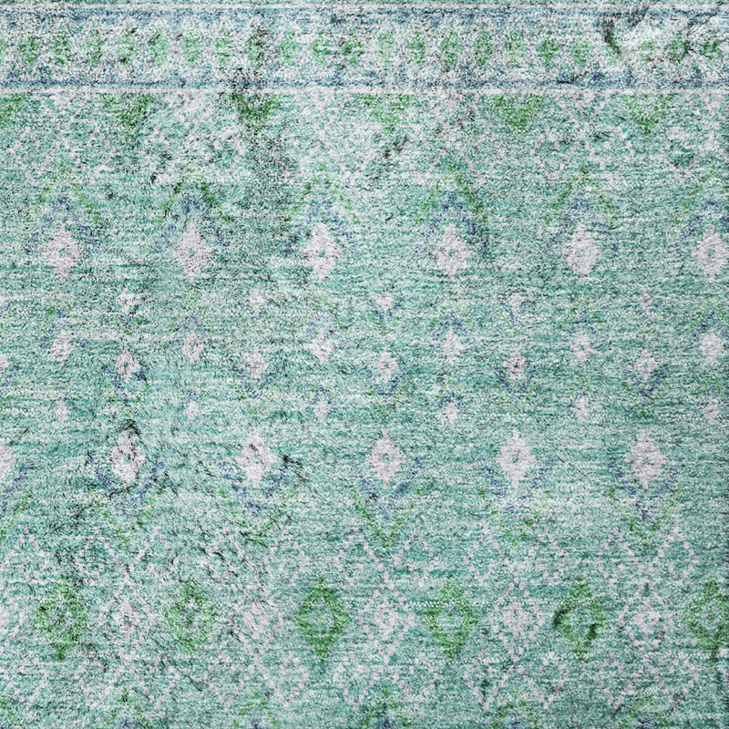 Tapis bohème ADS709 de qualité supérieure lavable à la machine, Turquoise, 9 pi x 12 pi