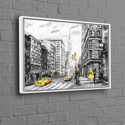 Romantic Couple Amidst New York Cityscape Abstract Wall Art