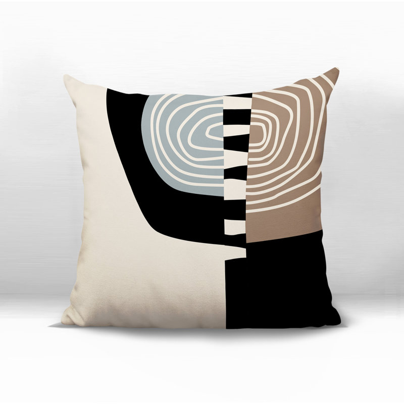 Coussin Marti, H 19 po x l 19 po, Gris / noir / blanc cassé abstrait
