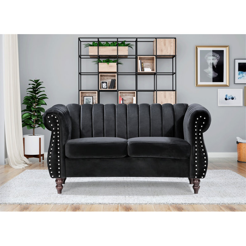 Capri 59.1'' Velvet Loveseat, Black Velvet
