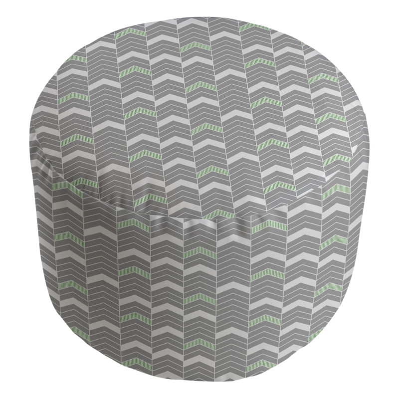 Upholstered Pouf, Green Accent