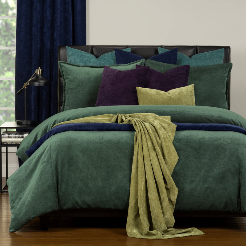 Polyester Channel Duvet Cover & Insert, Emerald, Full/Double Duvet Cover + 6 Additional Pieces
