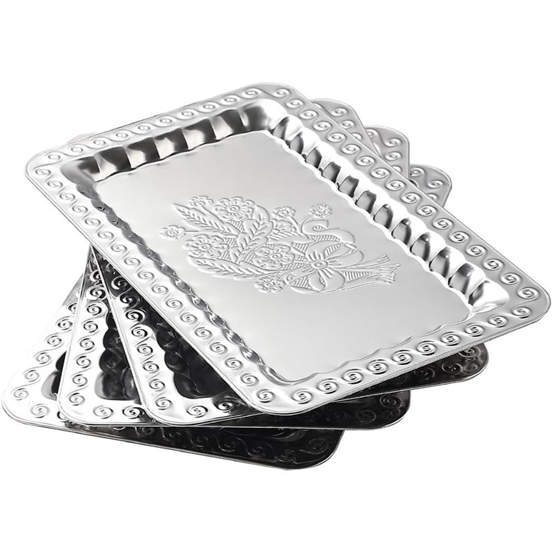 Swirl Floral Engraved Mirror Decorative Serving Tray, Party Platters For Food, Appetizers, Charcuterie, And Desserts