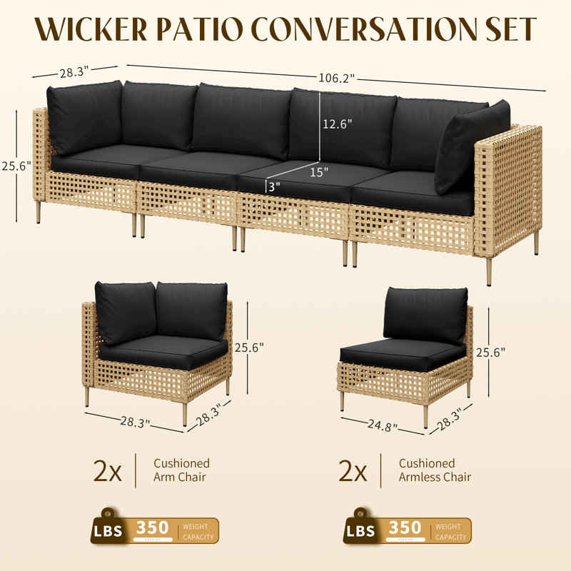 Outdoor 4-Piece Wicker Patio Furniture Set, Outdoor Seting Group, Black