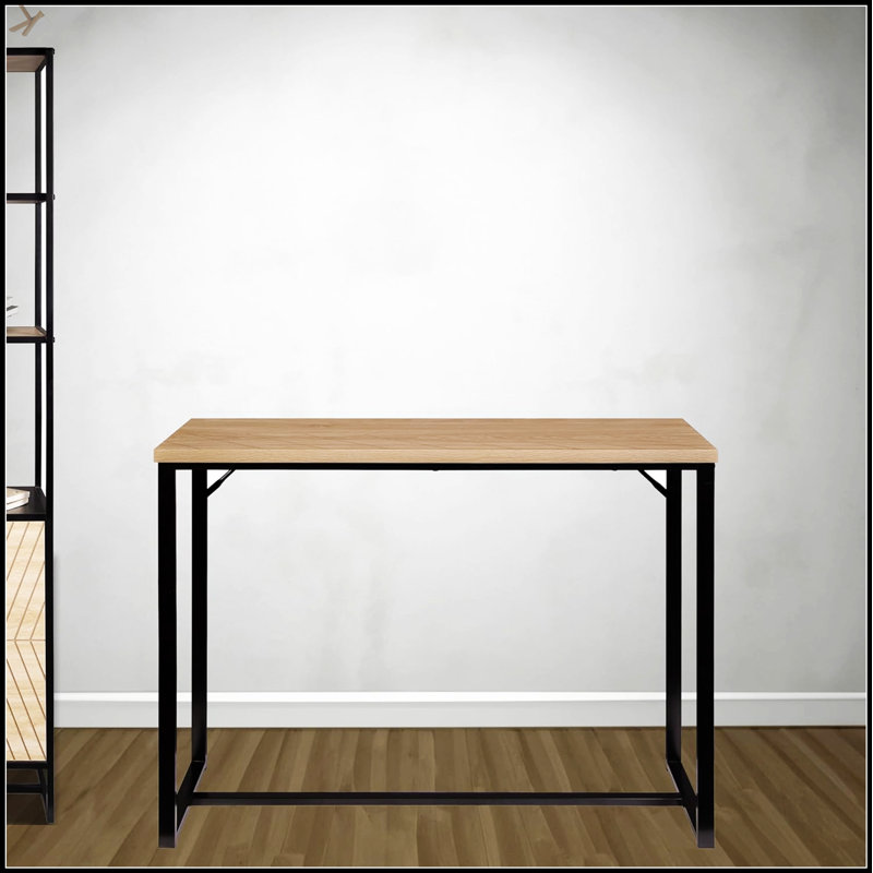 Bali Coastal Modern Console Table With Natural Wood Top And Sleek Black Metal Legs, Perfect For Stylish And Functional Home Decor.