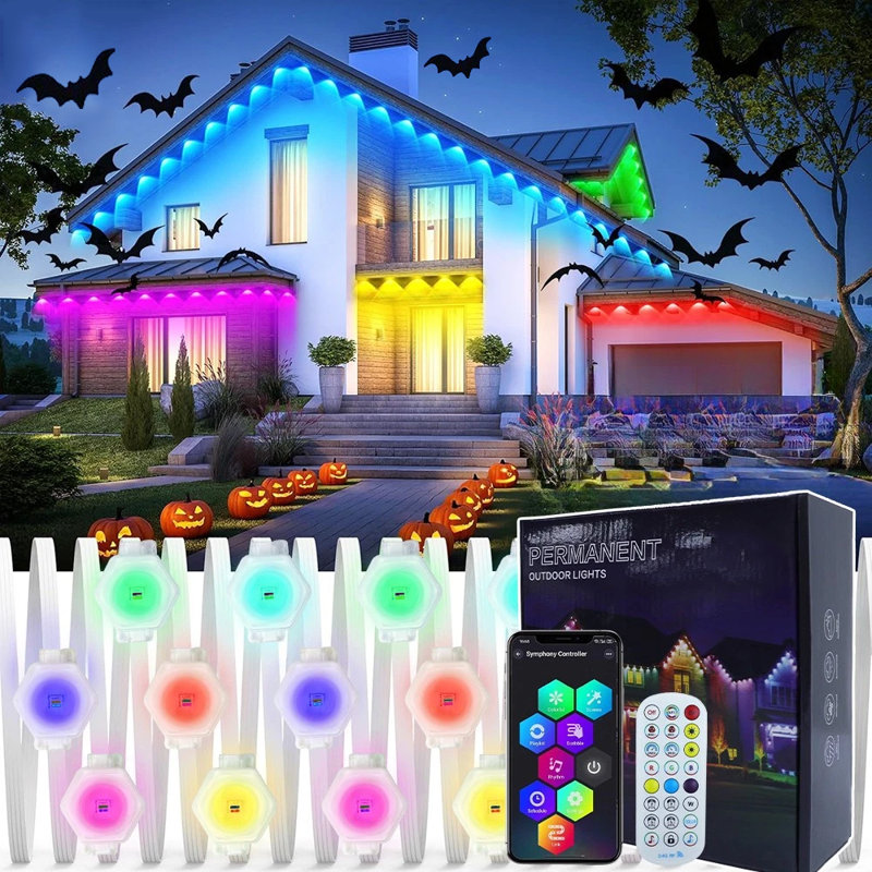 Éclairage extérieur permanent pour la maison, lumières intelligentes à DEL RVB à l'extérieur avec 16 millions de couleurs de bricolage, lumières E67 imperméables pour les décorations quotidiennes de Noël et d'Halloween