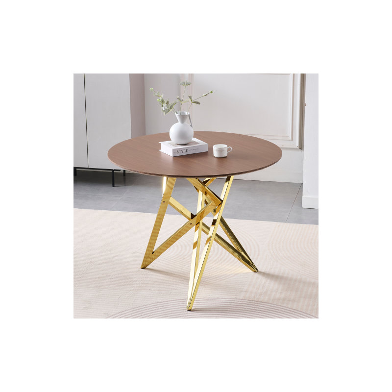 37Inch Round Dining Table, Small Round Kitchen Table With Golden Metal Legs, Suitable For 2 To 4 People, Modern Dining Room Table