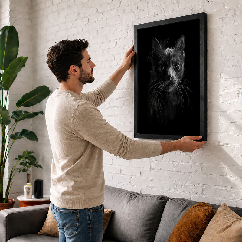 Cat's Luminous Gaze Modern - Print, A3 - 42.0 x 29.7 cm, White