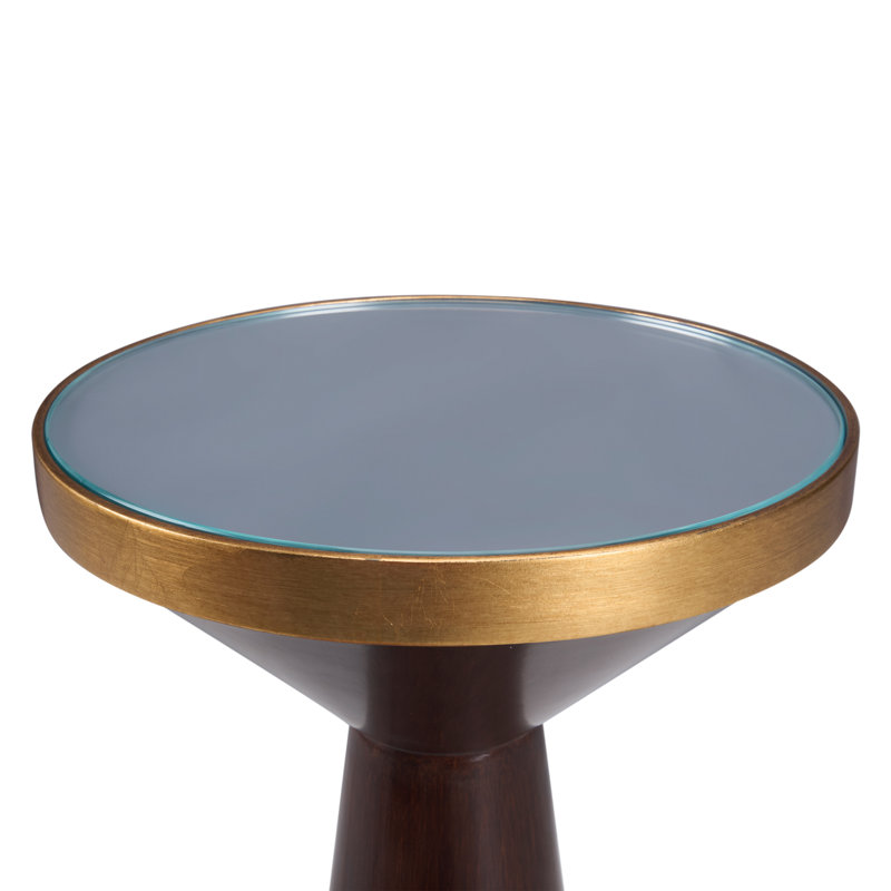 New York Glass End Table, Black Top/Mahogany Base
