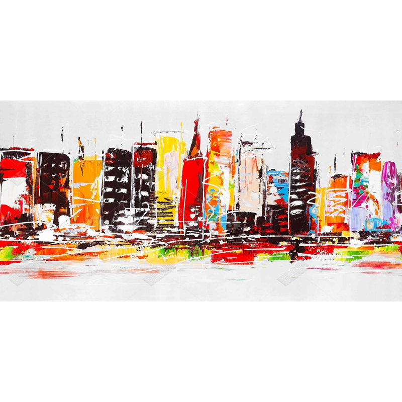 City in Bright Colors - Contemporary Cities Framed Canvas Art