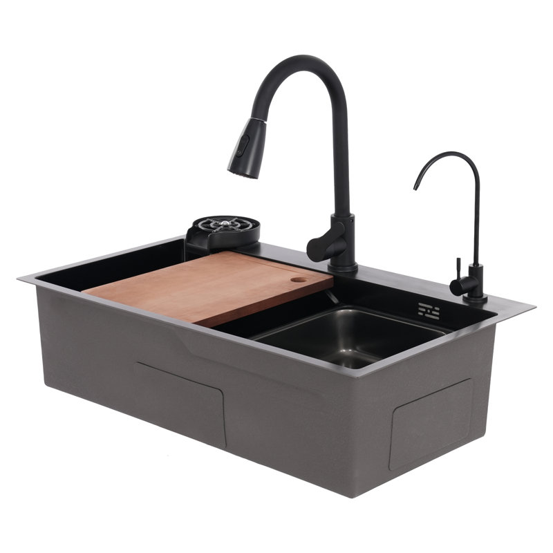 Stainless Steel Multifunction Kitchen Sink With Faucet, Black