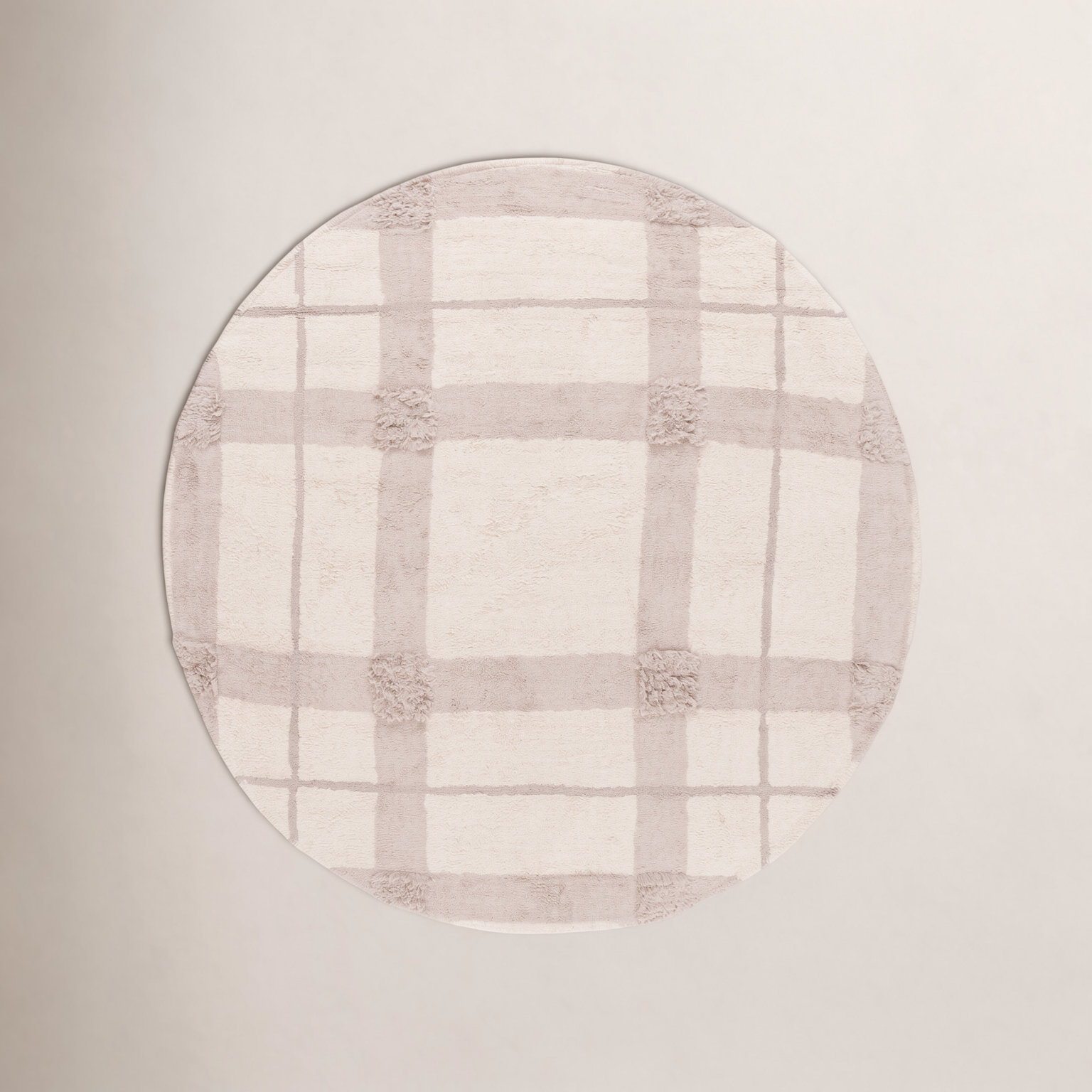 Auguste Beige Washable Hand-Woven Plaid Rug, Round 6'