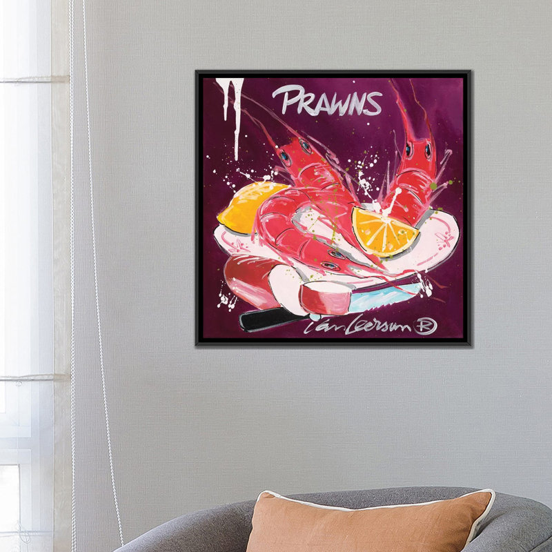 « langoustines », impression sur toile, Toile avec cadre noir, Pas de tapis, H 18 po x l 18 po x P 1,5 po