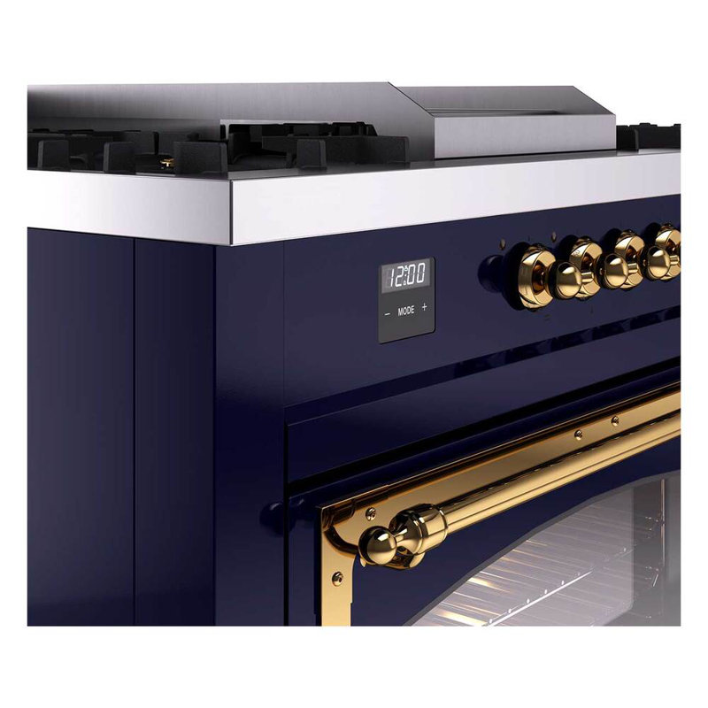 ILVE Nostalgie II Noblesse 60 po à 2 brûleurs, plaque chauffante, plaque de cuisson française, Bleu minuit / laiton