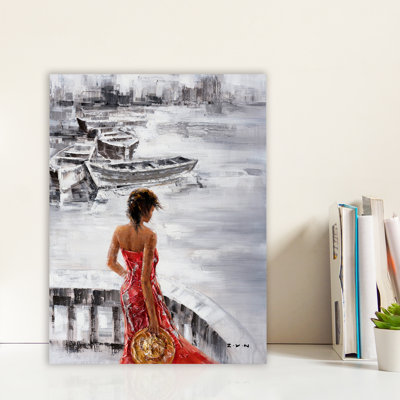 «Waiting at Sea», reproduction de peinture à l'huile sur toile tendue