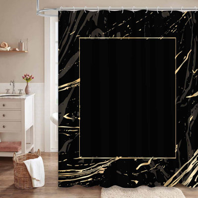 Rideau de douche noir avec 12 crochets
