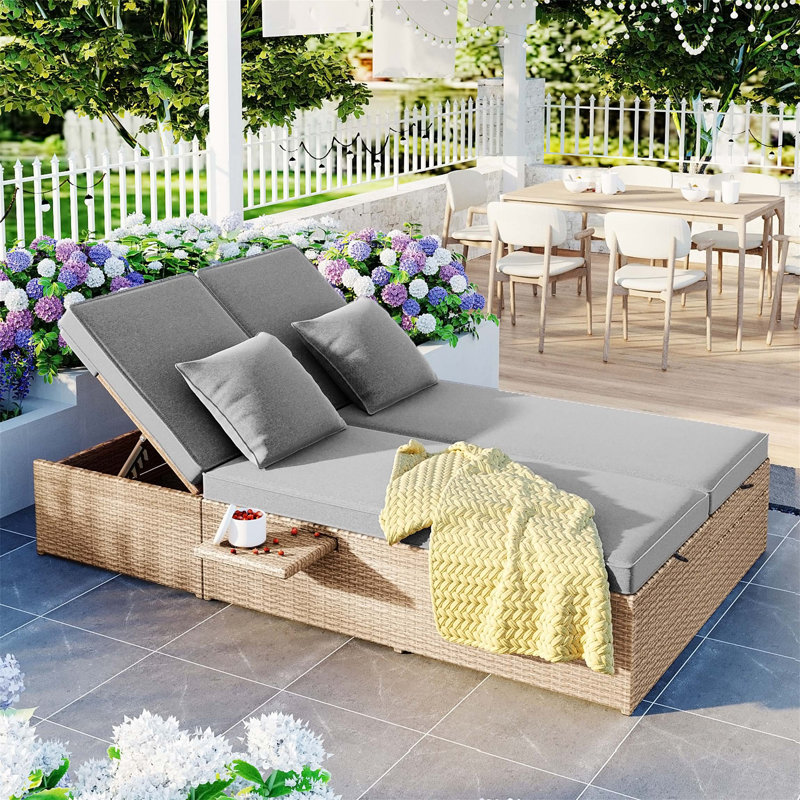 Outdoor Sunbed, Rattan Patio Reclining Chairs with Adjustable Backrest and Seat, Conversational Set, Brown