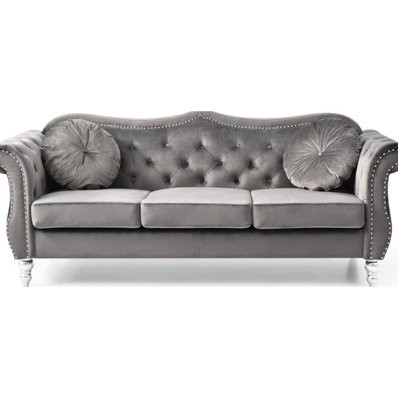 Velours gris foncé élégant avec coussins de ressorts ensachés confortables - G0660a-s Élégant capitonnage et fabrication