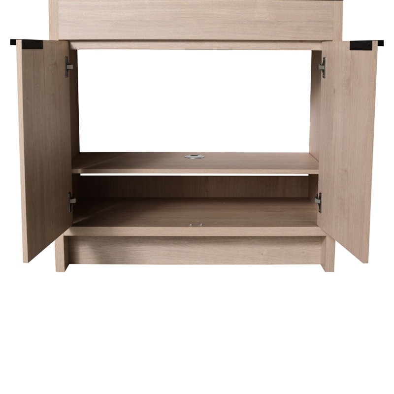 Meuble-lavabo de 36 po avec lavabo en résine blanche et armoire à fermeture en douceur - pièce tendance à la mode