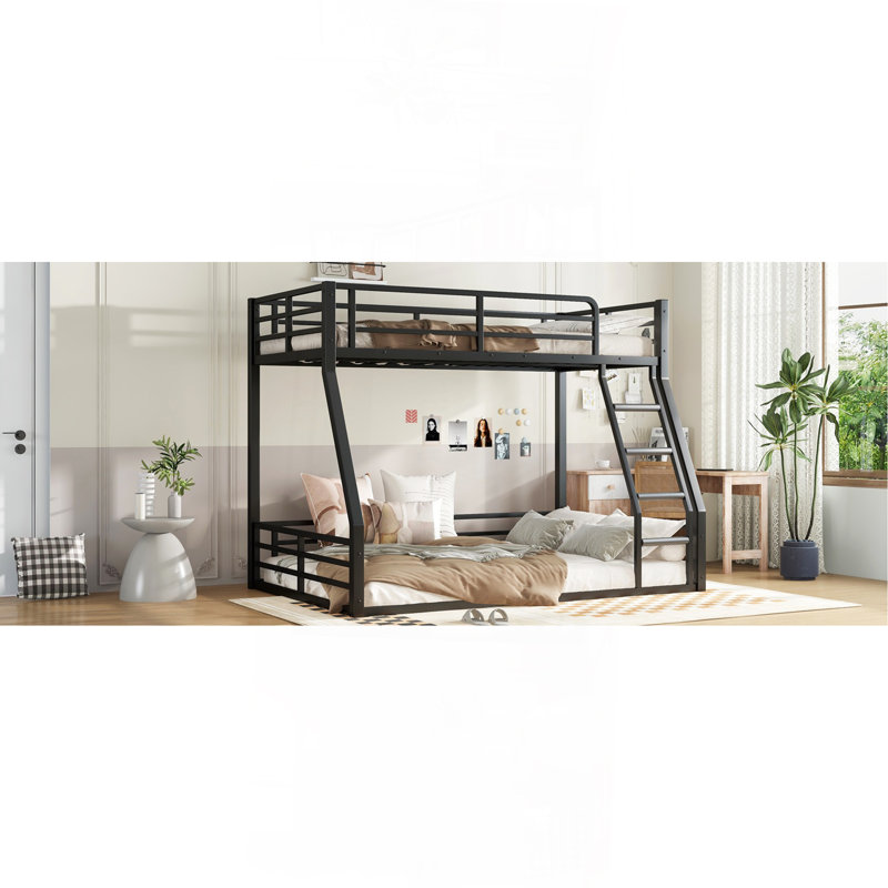 Metal Bunk Bed, Twin Over Full Floor Bunk Bed Frame,Heavy-Duty Bunk Bed For Kids, Teens, Adults, Noise-Reduced Design, Black