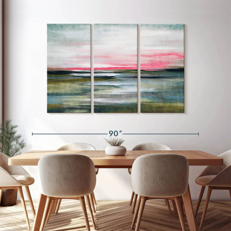 «Abstract Landscape» Greenfield Landscape Abstract sur toile 3 pièces par Lia's World Print, H 74 po x l 48 po