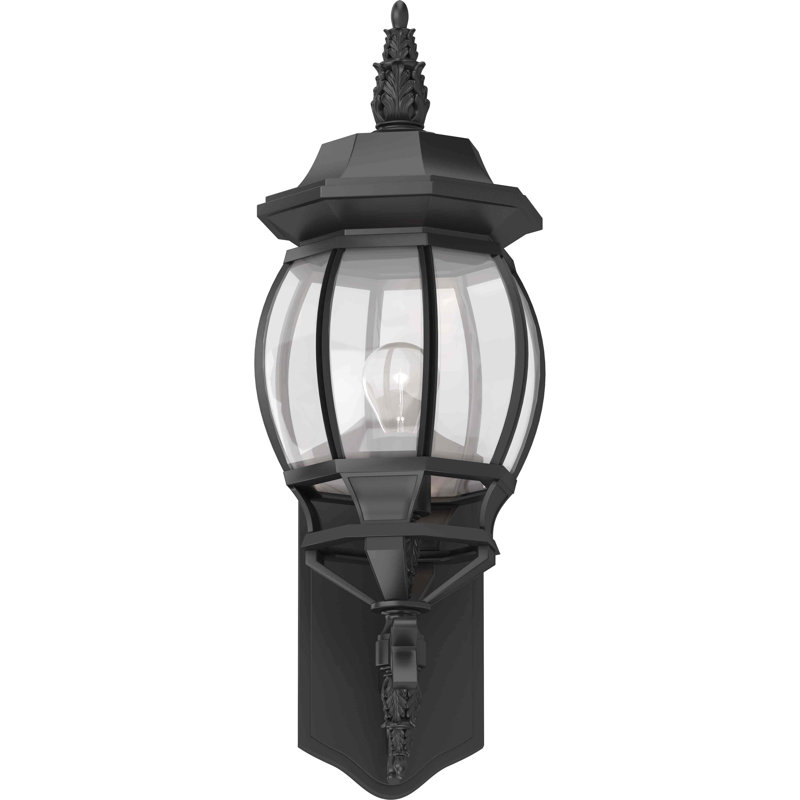 1-Light Outdoor Cast Aluminum Black Wall Mount Wall Light Wall Lantern with Clear Beveled Glass, Black