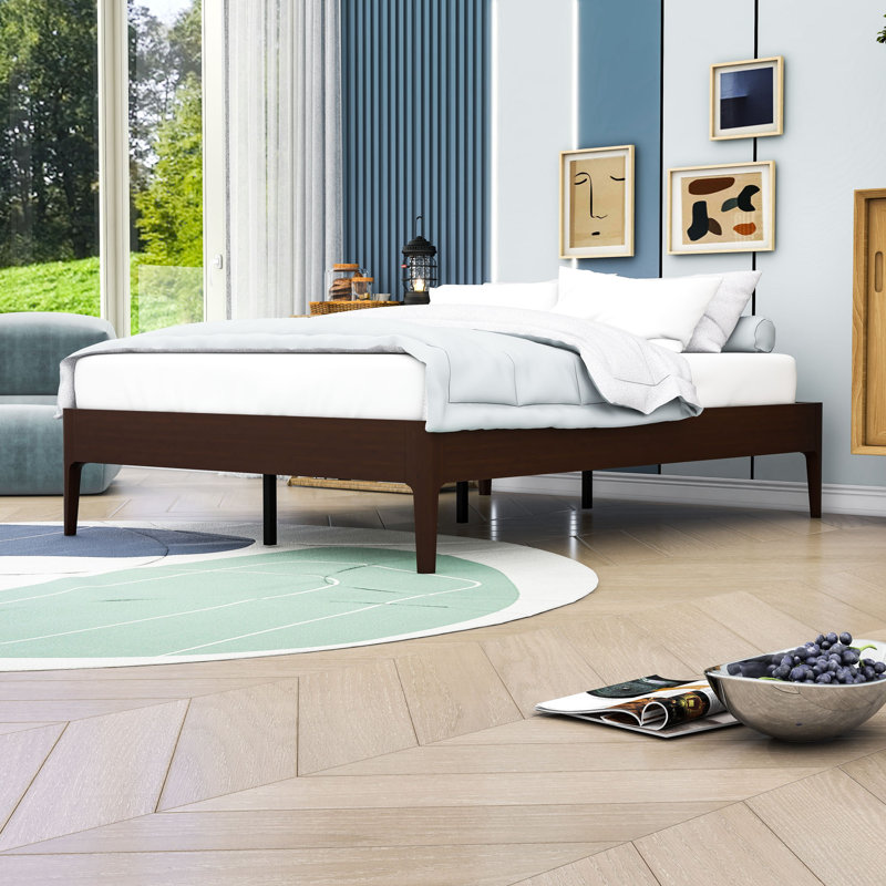 Base de lit plateforme avec support en métal, Chocolat, Lit double