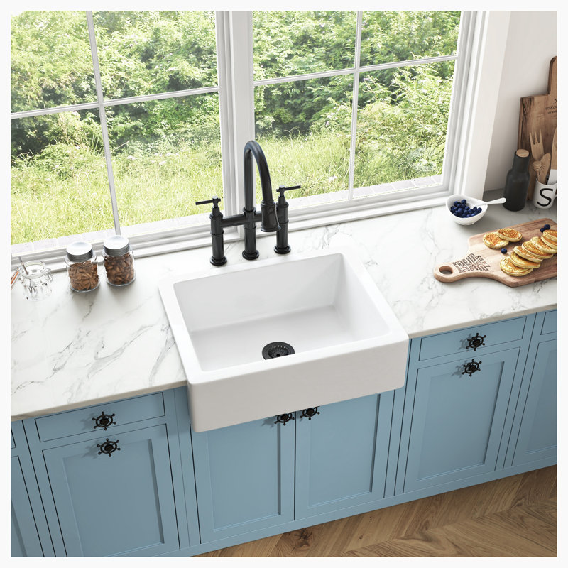 Évier de cuisine simple en céramique, H 8 po x l 19 po x P 6,75 po