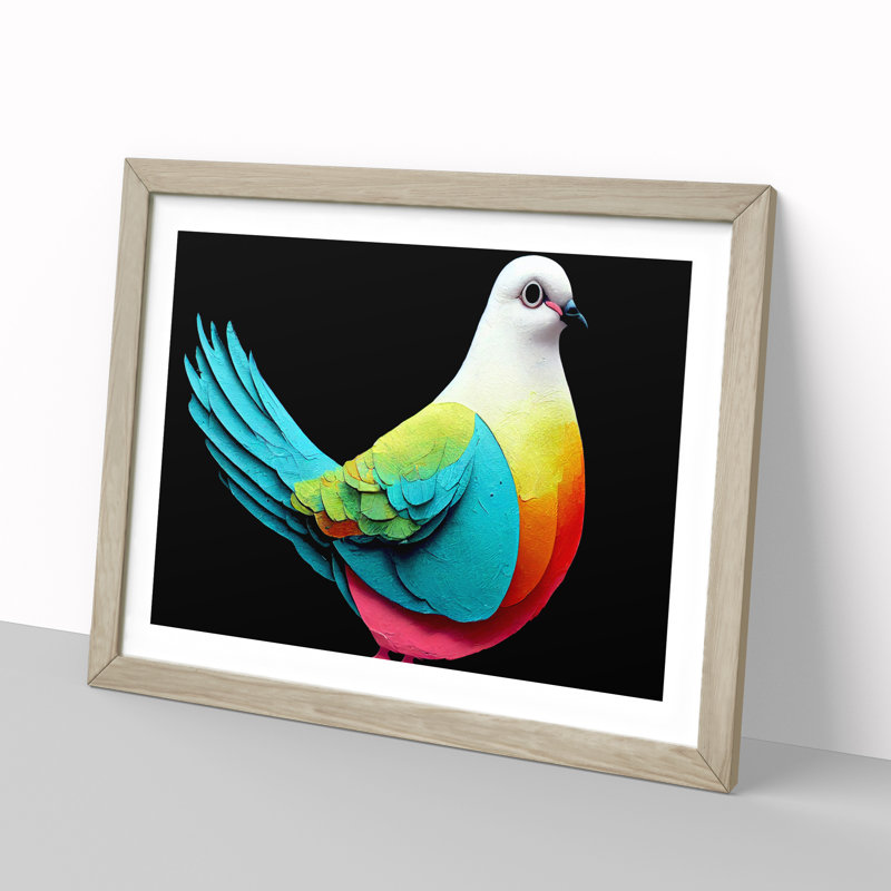 Unique Dove Bird - Framed Print, 25cm H x 34cm W x 2cm D, Oak