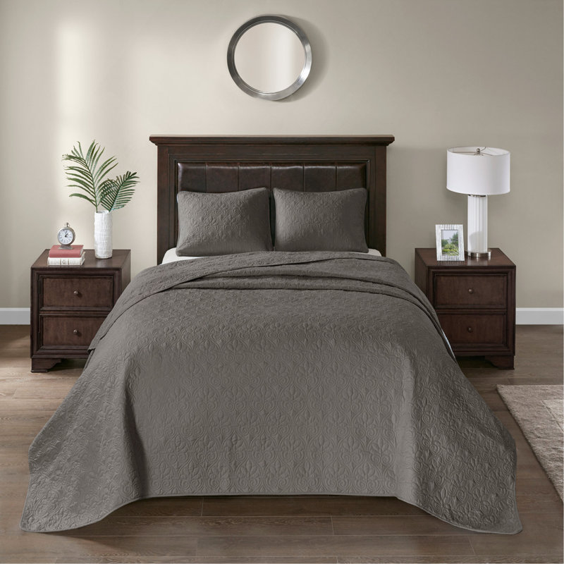 Ensemble de couvre-lit réversible gris foncé, Couvre-lit de grande taille + 2 taies décoratives, Gris foncé