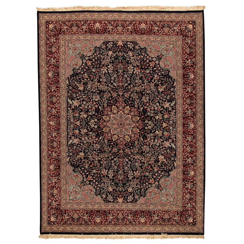 Hand Knotted Wool Oriental Area Rug in Navy And Red