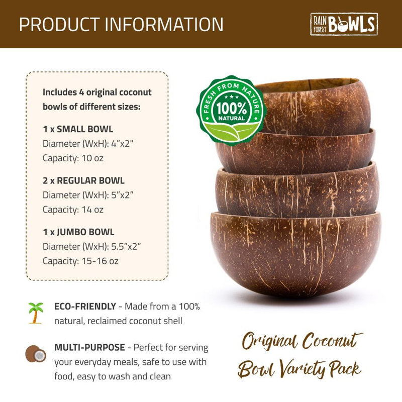 4 Piece Original Coconut Dining Bowl Set