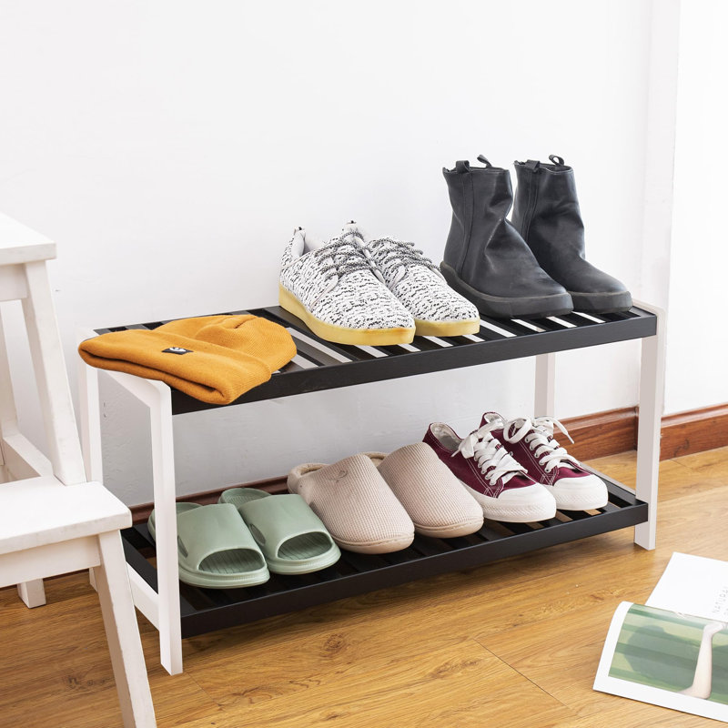 6 Pair Shoe Rack, Black/White