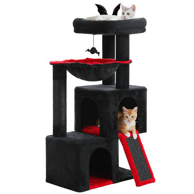 Grand arbre à chat, tour à chat à plusieurs niveaux de 41 pouces avec 2 condos spacieux pour chats d'intérieur, grande maison pour chat avec hamac confortable, perchoir rembourré, patin à griffes et boules remplaçables