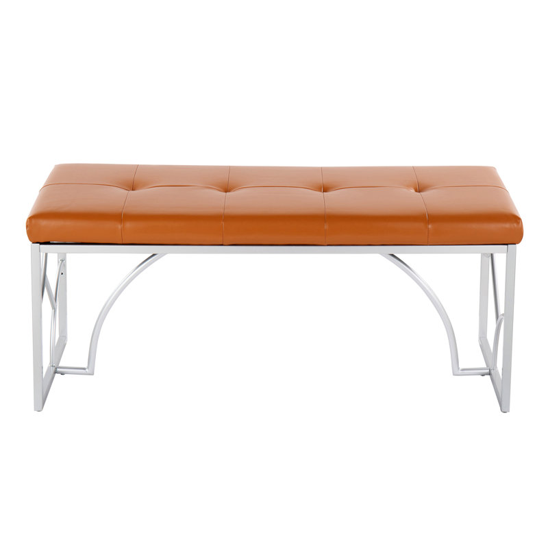 Banc contemporain en métal et similicuir, Orange