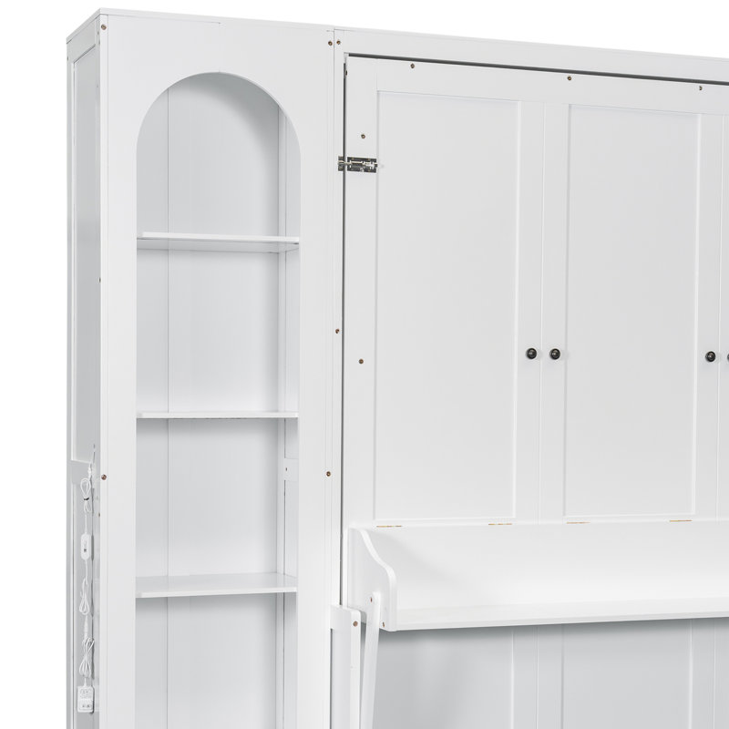 Lit plateforme Murphy avec tablette, armoires latérales, tiroirs et DEL, Blanc