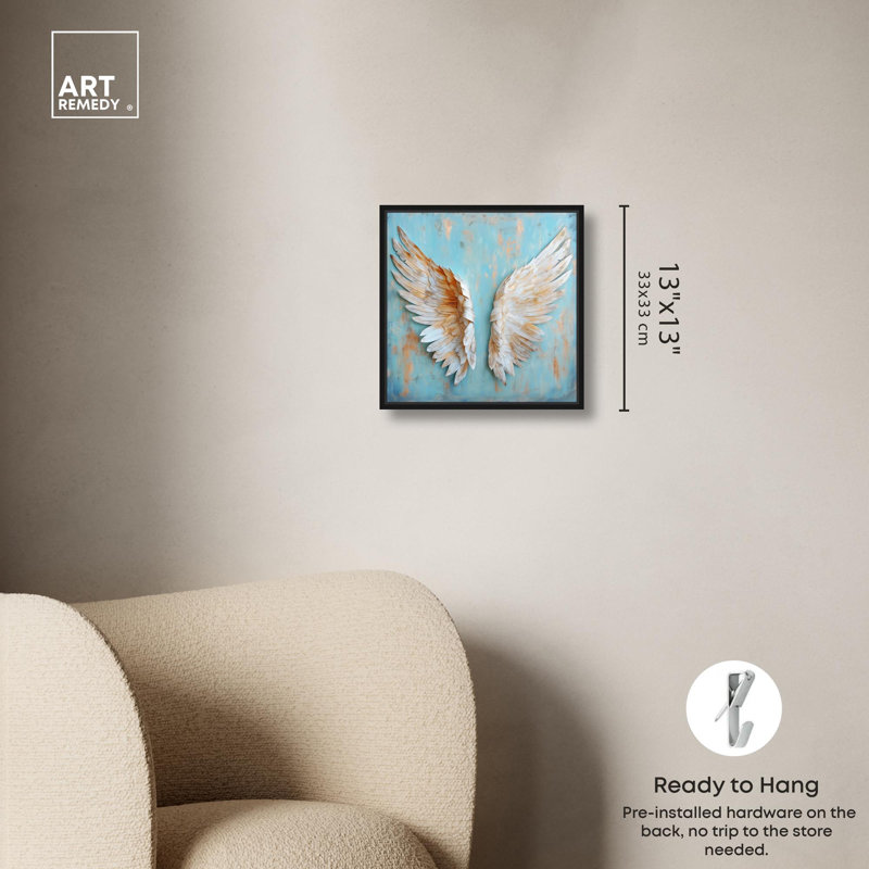 Weathered Wings I Canvas Wings Wall Art by Art Remedy, 13" H x 13" W x 1.8" D, Black Floater Framed
