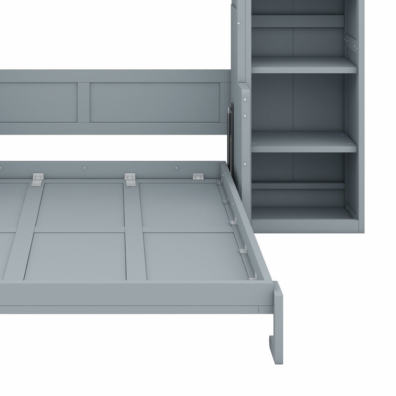 Lit escamotable avec bureau et bibliothèque Murphy, gris, Full