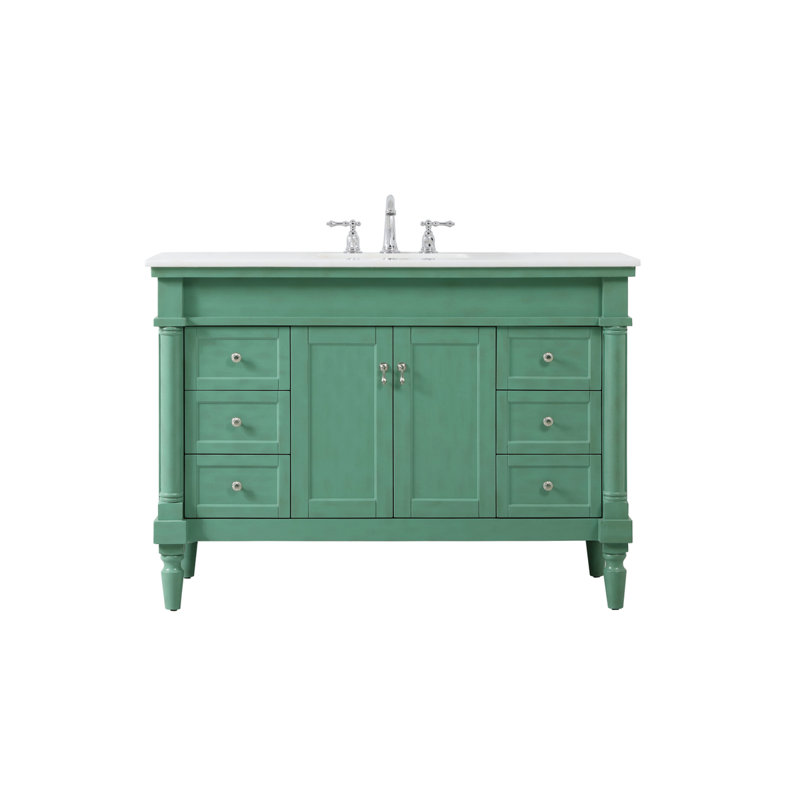 Ensemble de meuble-lavabo simple 48 po Lexington, Menthe rétro, Blanc ivoire