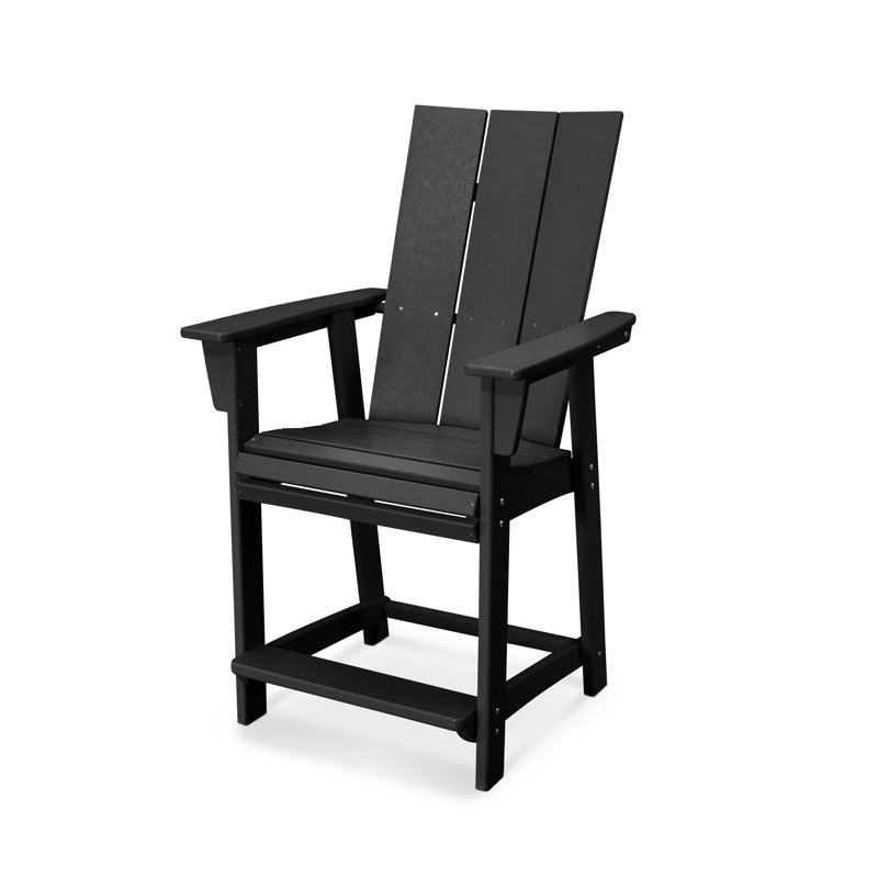 POLYWOOD Modern Curveback Adirondack Counter Chair, 23.28", Black