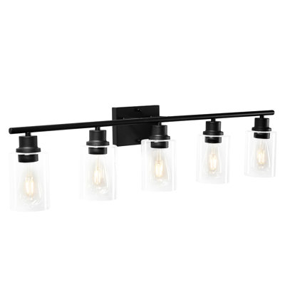 5 - Luminaire mural de salle de bain moderne en fer noir sur miroir, 37,1 po, éclairage 60 W, installation dans les deux sens, base E26